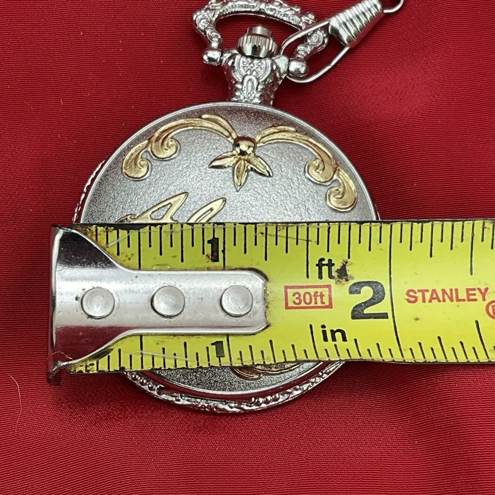 Vintage Abuelo Grandfather Pocket Watch Silver Gold Tone Japan Movt ZRT15017 2in